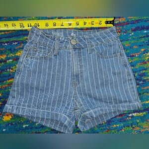 SO favorite high-rise‎ shorties size 1 Blue Striped jean shorts